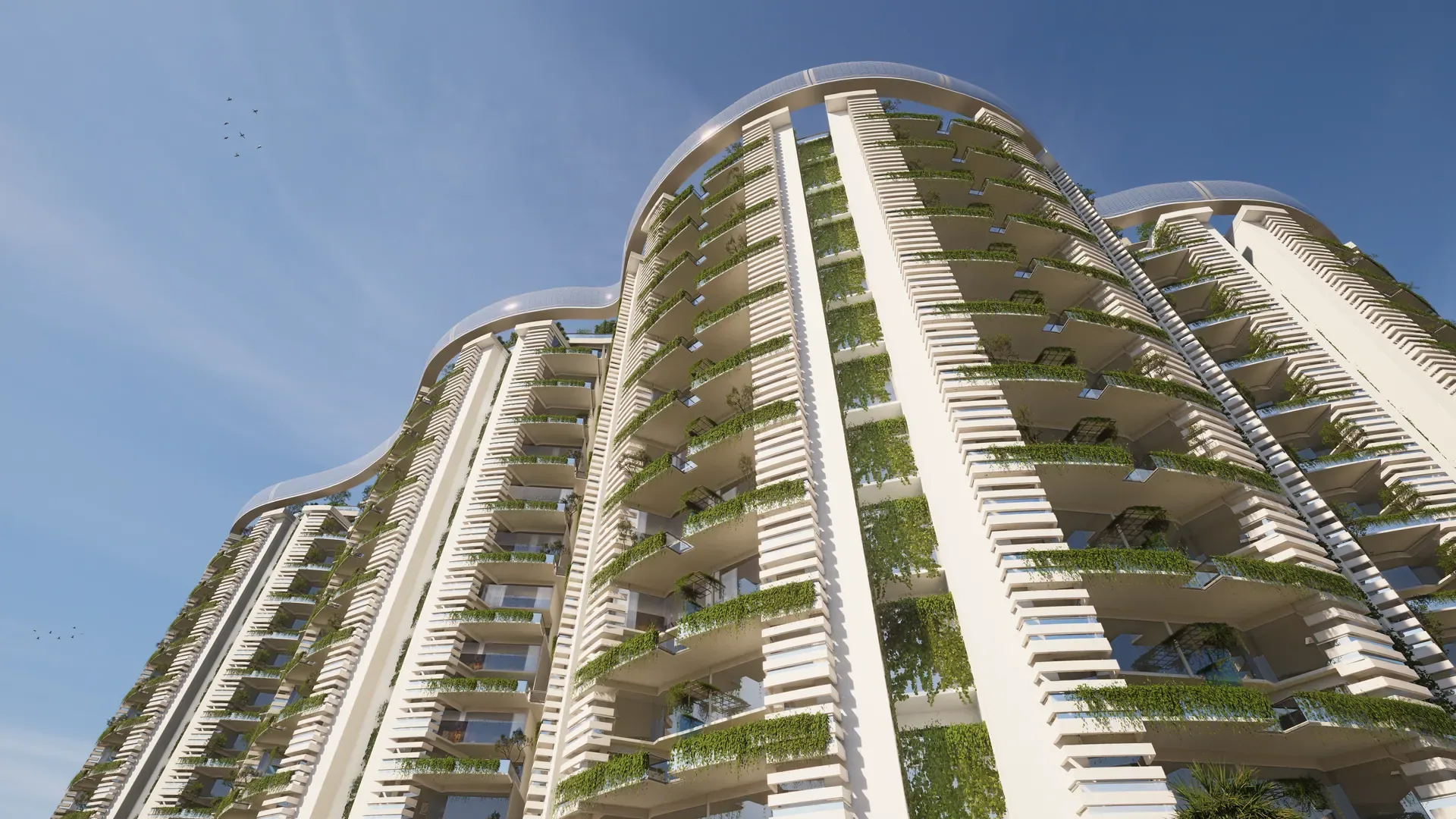 The Sky Homes tower rising above the surrounding roofline.